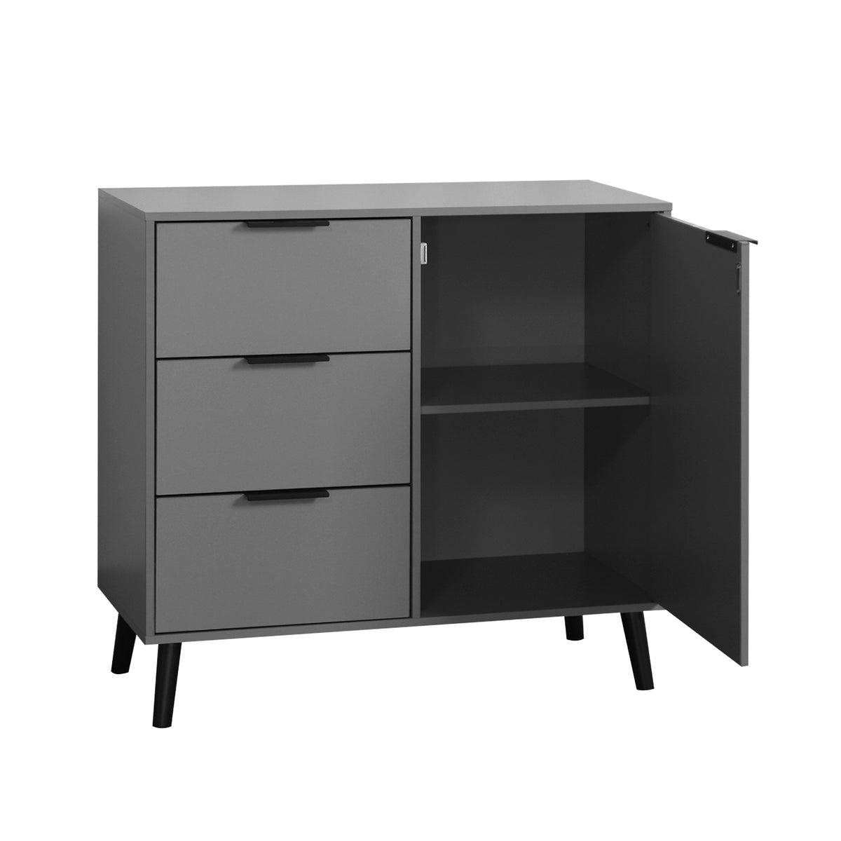 Gray Storage Cabinet with Drawers and Adjustable Shelves