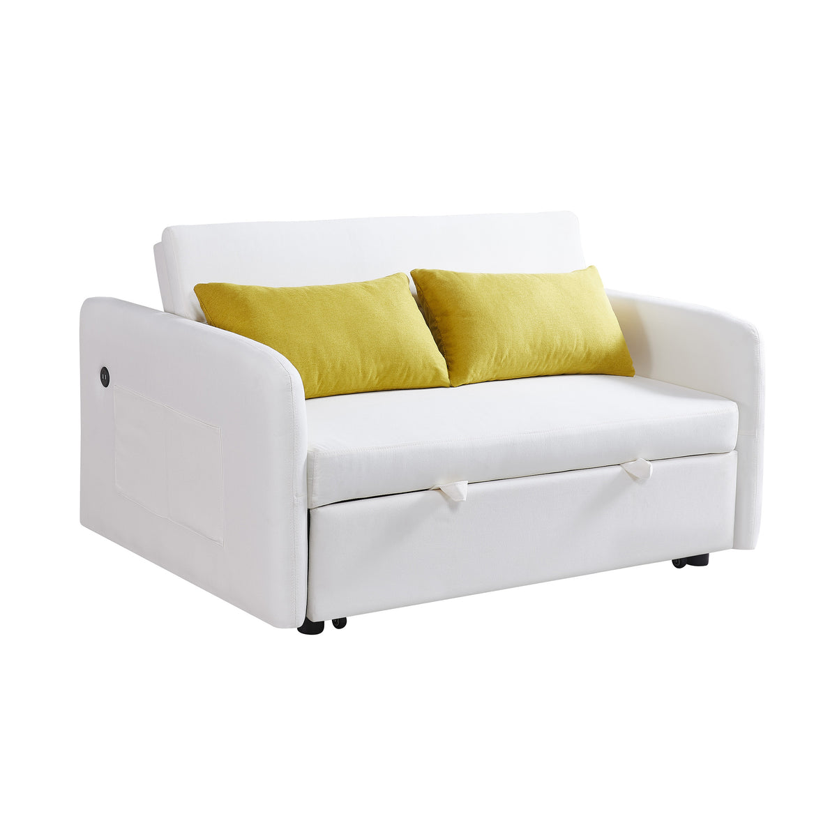 Cream Convertible Sofa Bed – Twin Size Sleeper with Storage