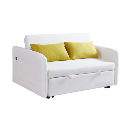Cream Convertible Sofa Bed – Twin Size Sleeper with Storage