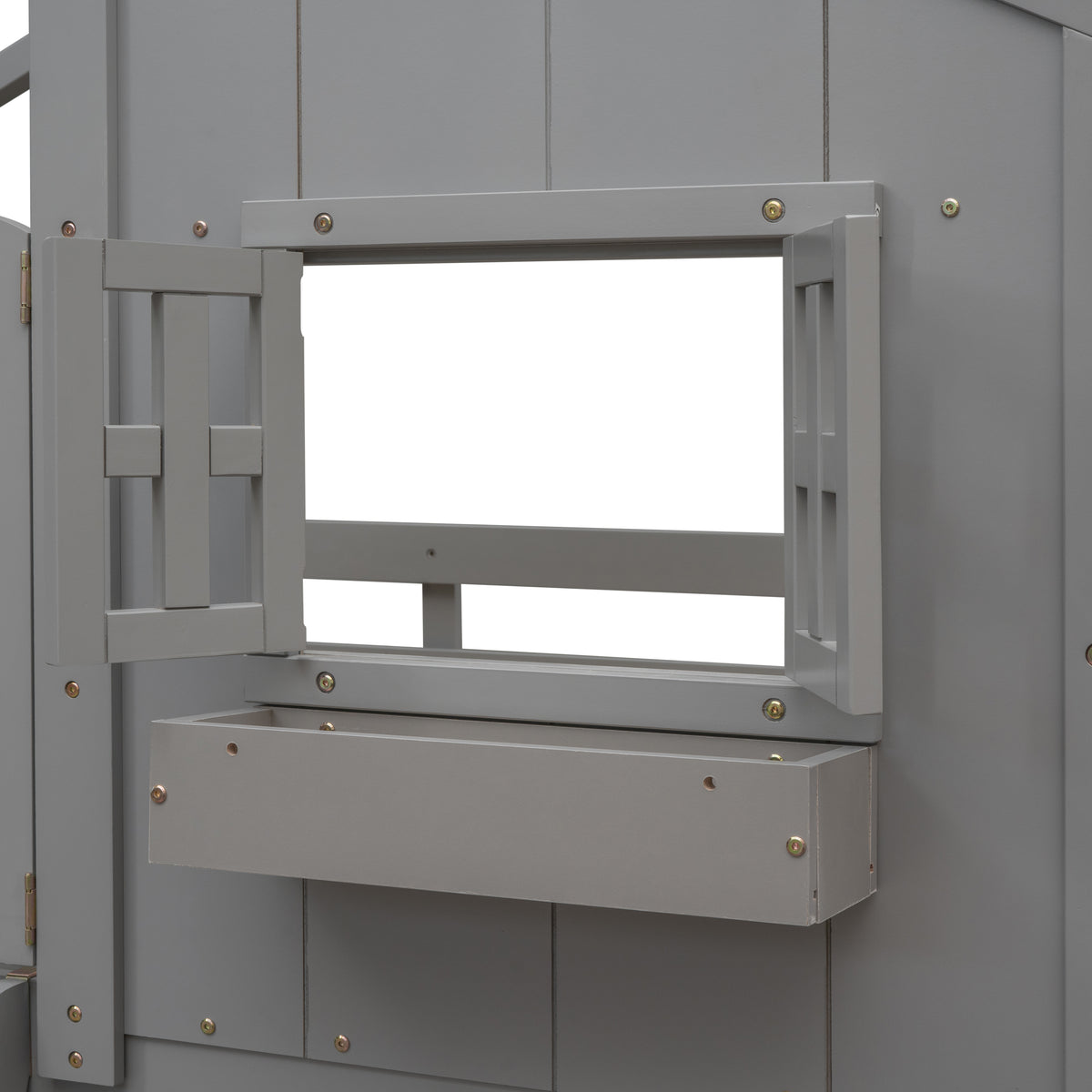 Twin House Bunk Bed with Ladder Grey