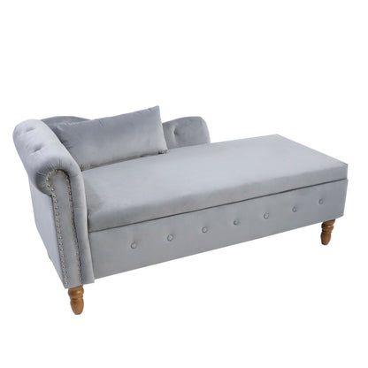 Grey Velvet Lounge Chaise – Modern Roll Arm