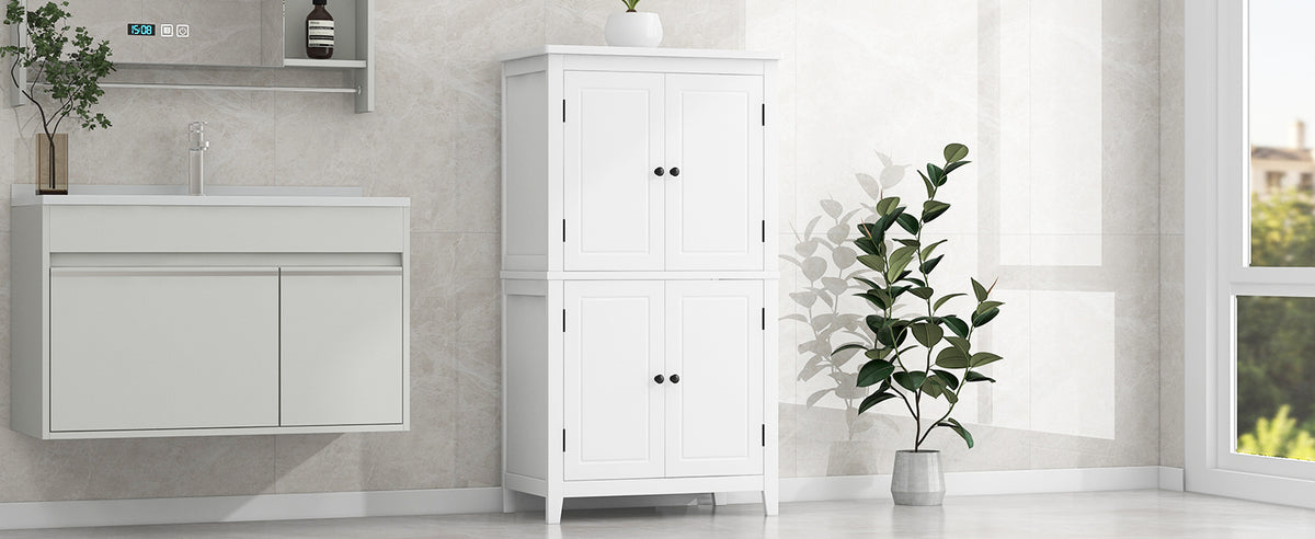 White Bathroom Floor Cabinet Adjustable Shelf