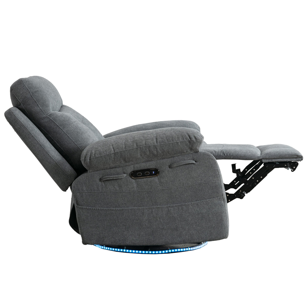 Light Gray 270° Swivel Power Recliner Chair – Linen Upholstery with Bluetooth, LED, USB Charging & Storage