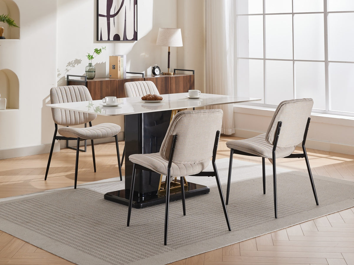 Beige 2-Piece Linen Dining Chair Set – Modern Retro Bentwood Back with Metal Legs