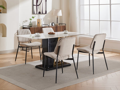 Beige 2-Piece Linen Dining Chair Set – Modern Retro Bentwood Back with Metal Legs