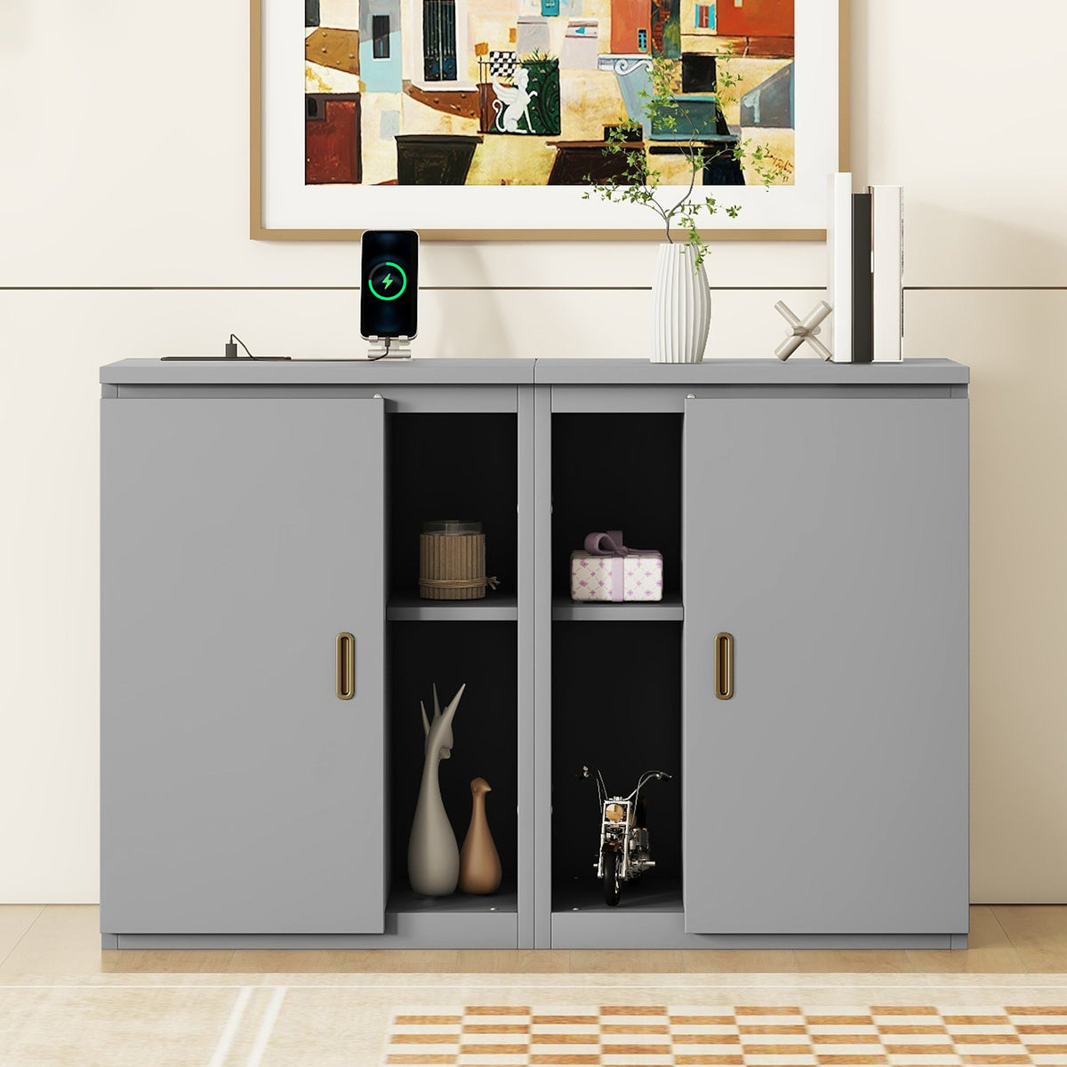 Full Murphy Bed with Shelves Gray