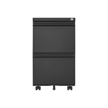 Black 2-Drawer Mobile File Cabinet – 25.6" High with Lock for Legal/Letter Size Files