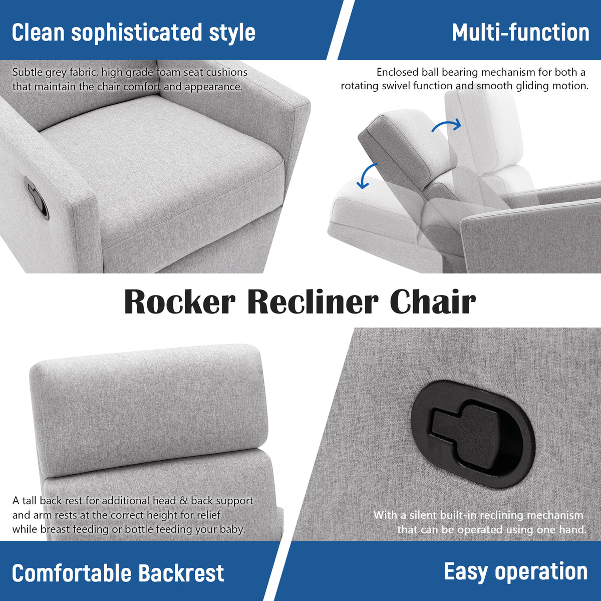 Upholstered Rocker Chair Gray