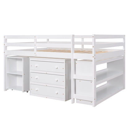 Full Loft Bed with Rolling Desk White