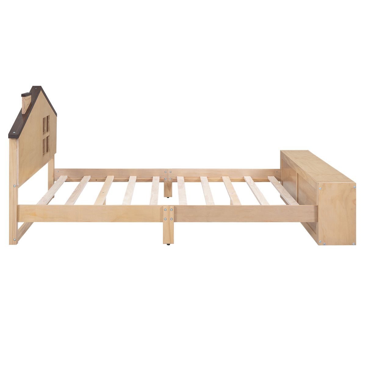 Full Platform Bed with LED Headboard – Natural Wood