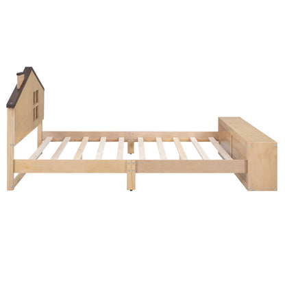 Full Platform Bed with LED Headboard – Natural Wood