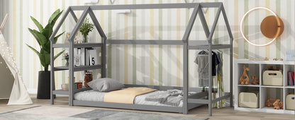House Frame Platform Bed with Storage Gray