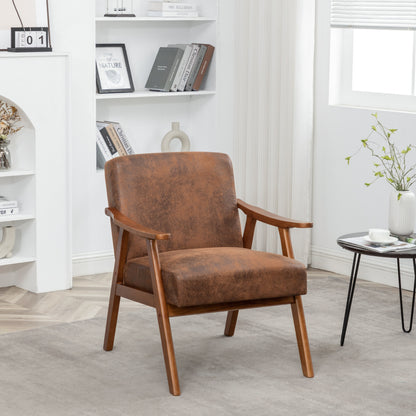 Medieval Wood Accent Chair with Thick Backrest