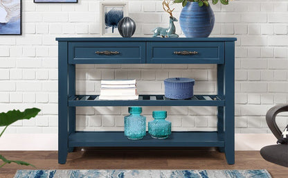 Mid-Century Console Table with Storage Drawers – Navy Blue