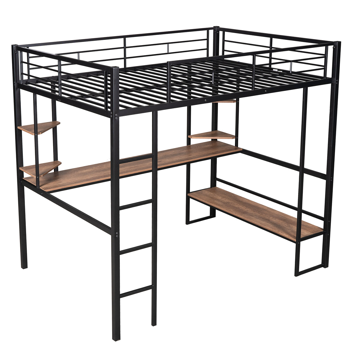 Full Loft Bed with Shelves and Desk Black