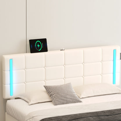 Queen Upholstered Bed with LED White
