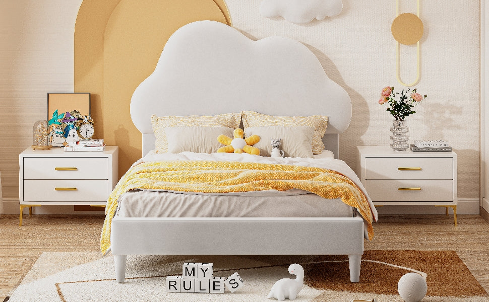 Twin Velvet Platform Bed with Headboard Beige