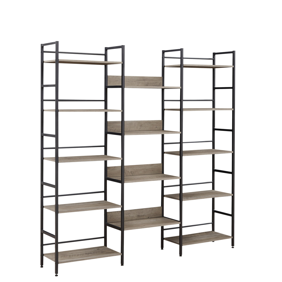 Triple Wide Industrial Bookshelf – Retro Wood & Metal