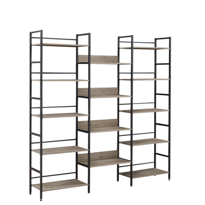 Triple Wide Industrial Bookshelf – Retro Wood & Metal