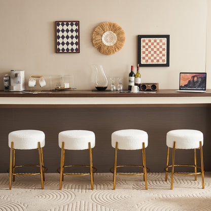 Beige Upholstered Round Bar Stool Set of 2 – 24" Height Modern Wood Finish with Foam Cushion