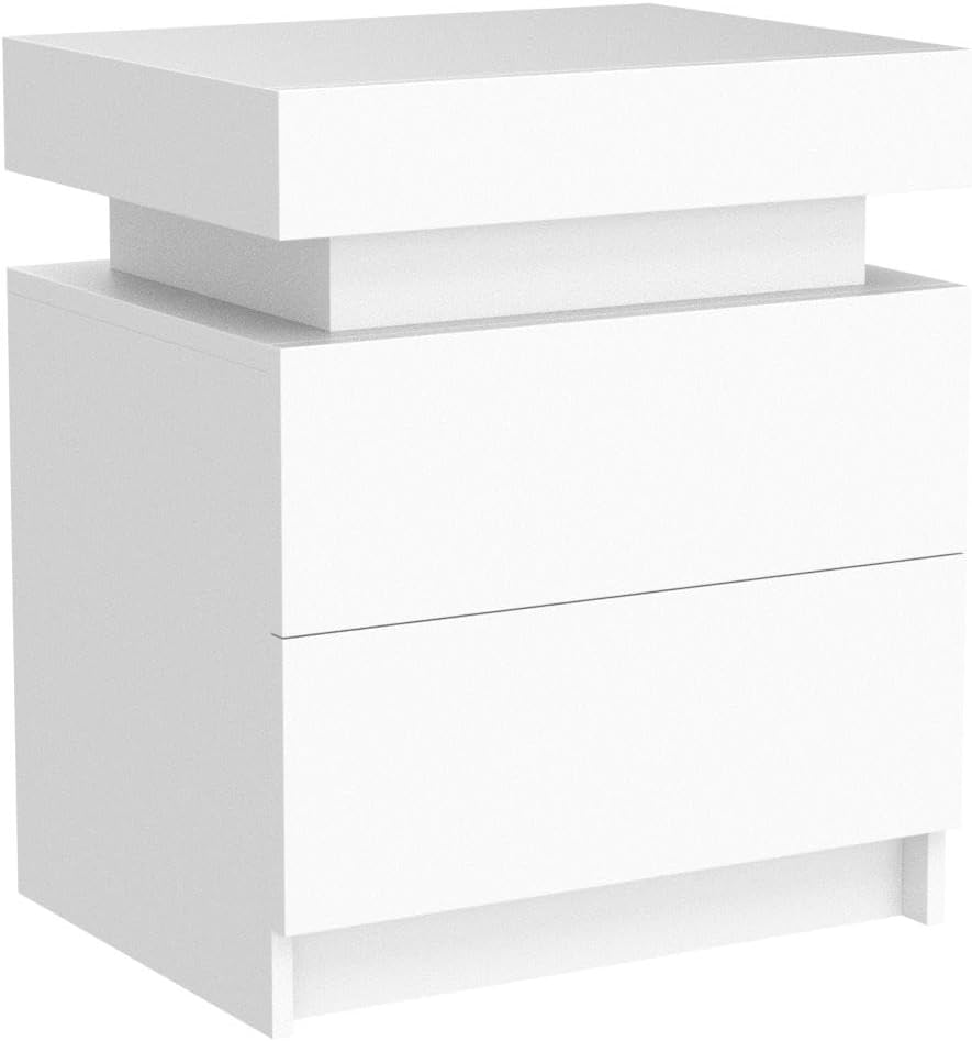 White LED Nightstand with Storage Drawers