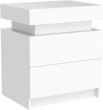 White LED Nightstand with Storage Drawers