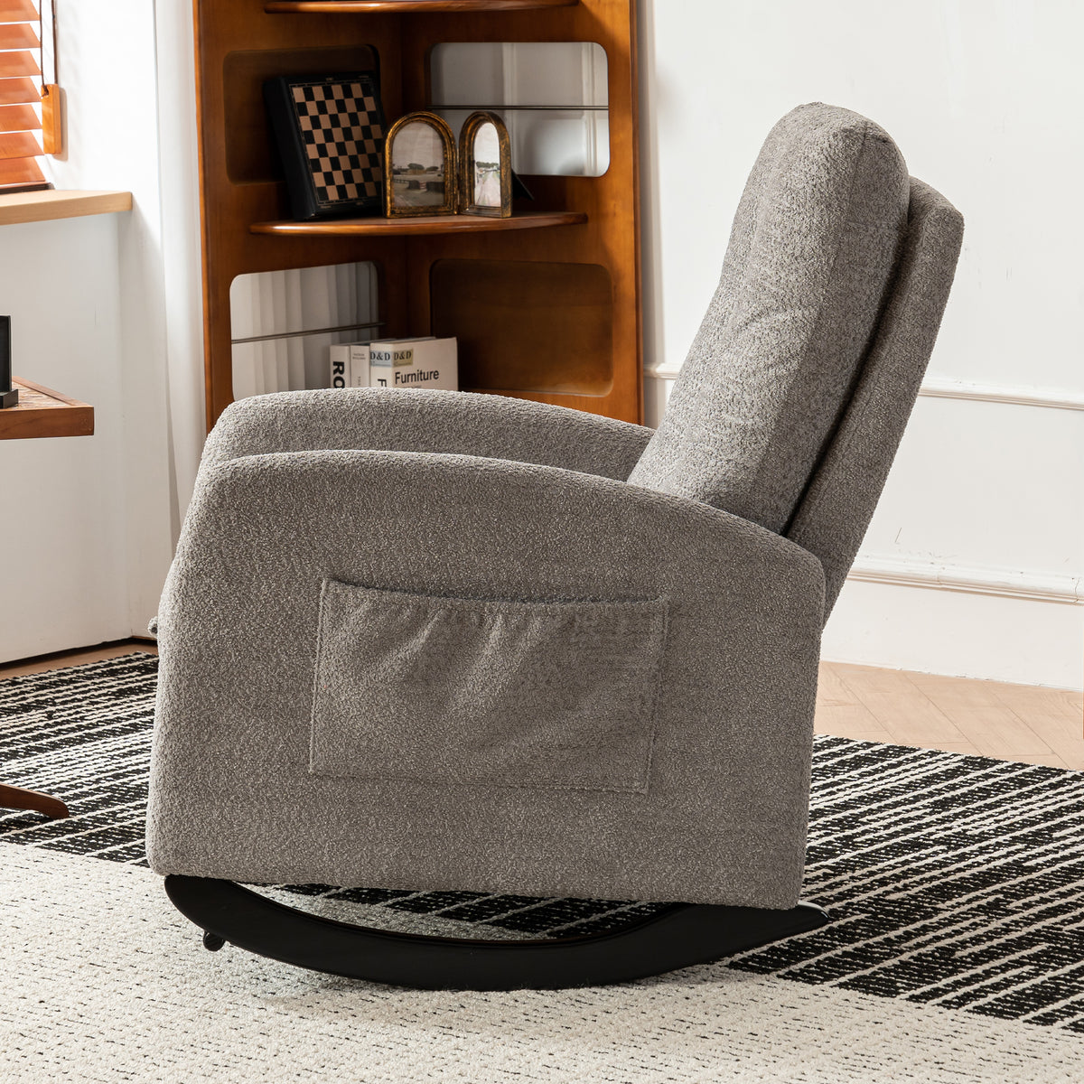 Accent Rocking Chair with Footrest Beige
