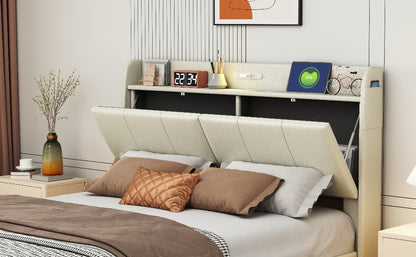 Platform Bed with Sensor Light and USB Beige