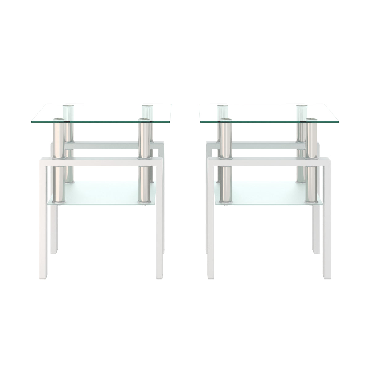 Set of 2 Glass Coffee Tables – Transparent White
