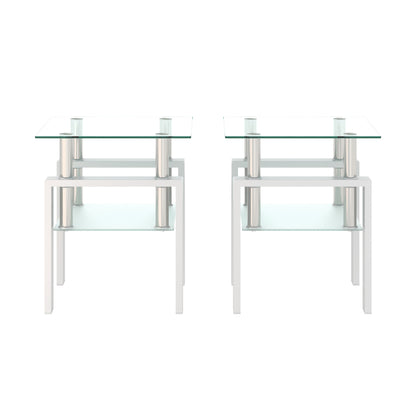 Set of 2 Glass Coffee Tables – Transparent White