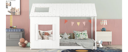Twin House Bed with Roof Frame White