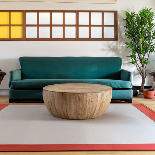 Wooden Coffee Table Vintage Bucket Style Natural