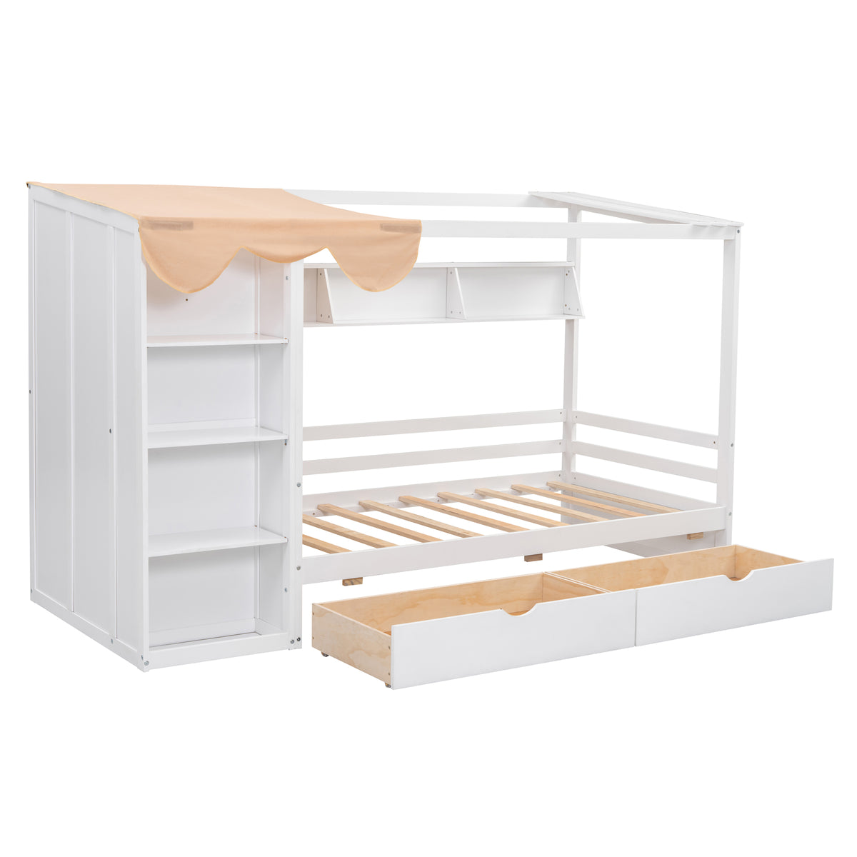 Twin House Bed with Wardrobe White