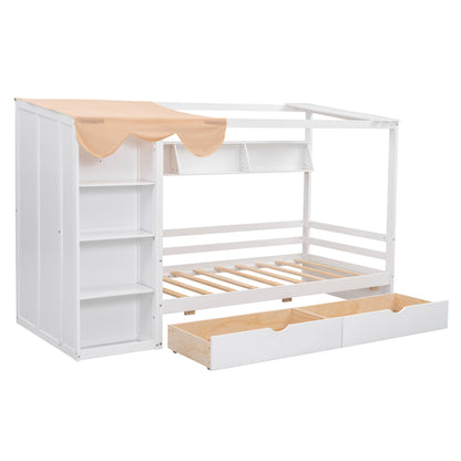 Twin House Bed with Wardrobe White