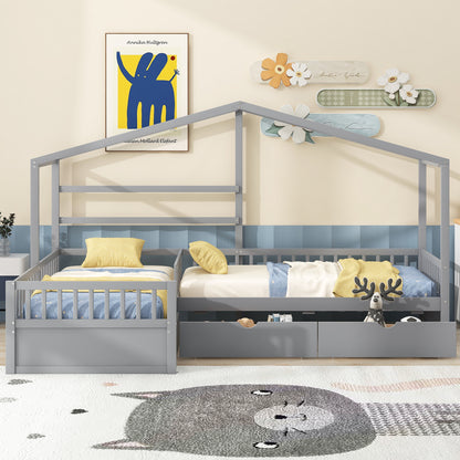 Twin House Bed Gray