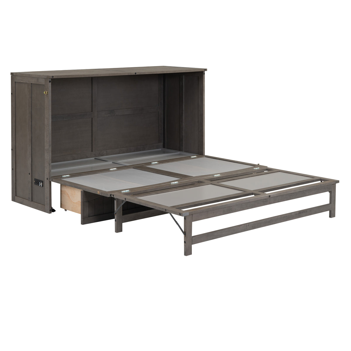 Queen Murphy Bed with Built-In Charging Station – Beige