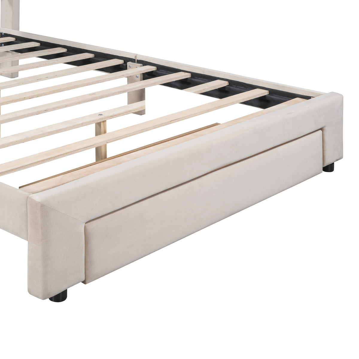 Queen Velvet Storage Bed Beige