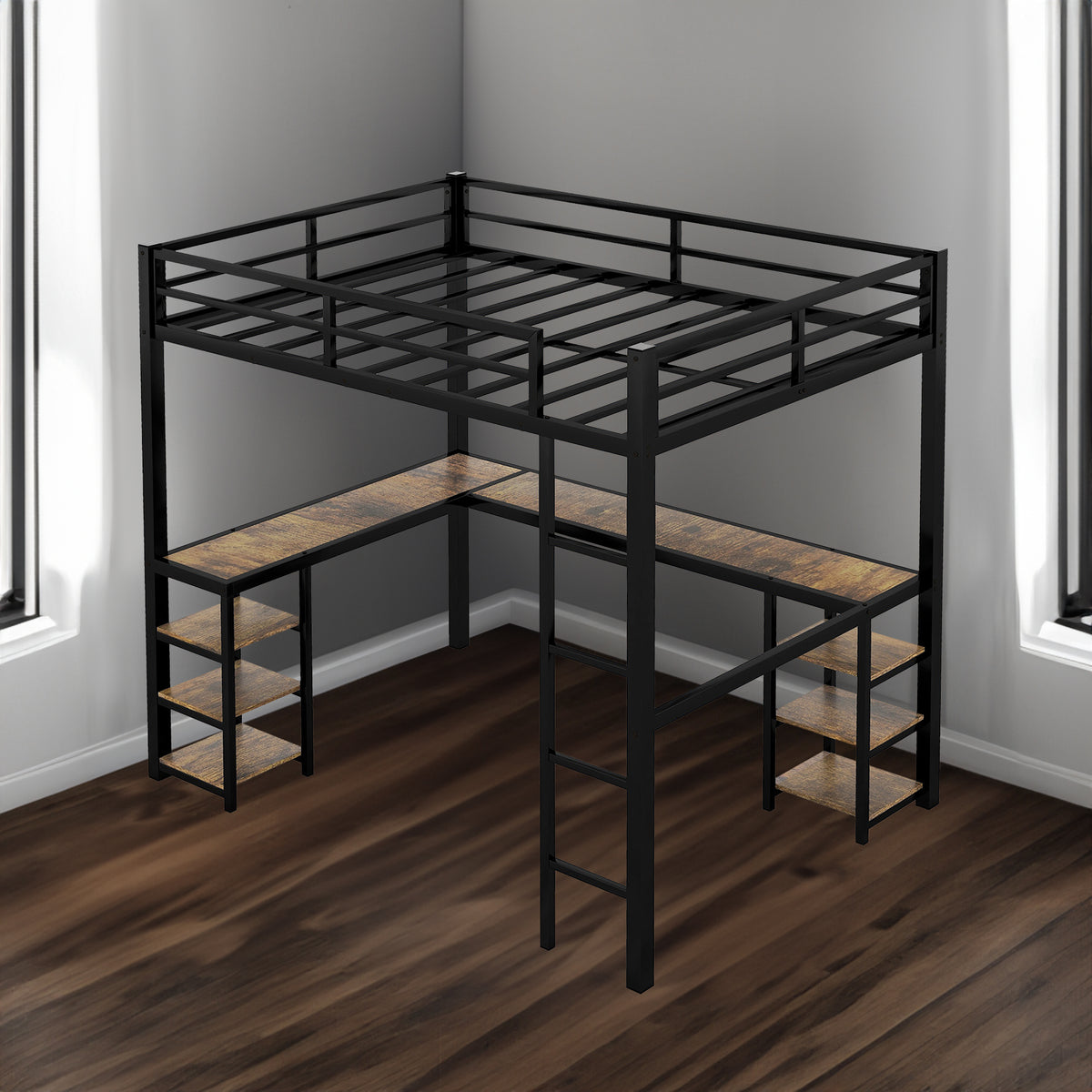 Metal Loft Bed Black