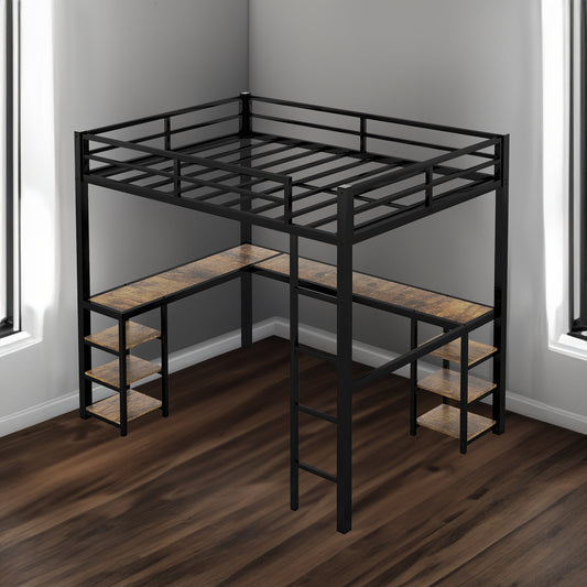 Metal Loft Bed Black