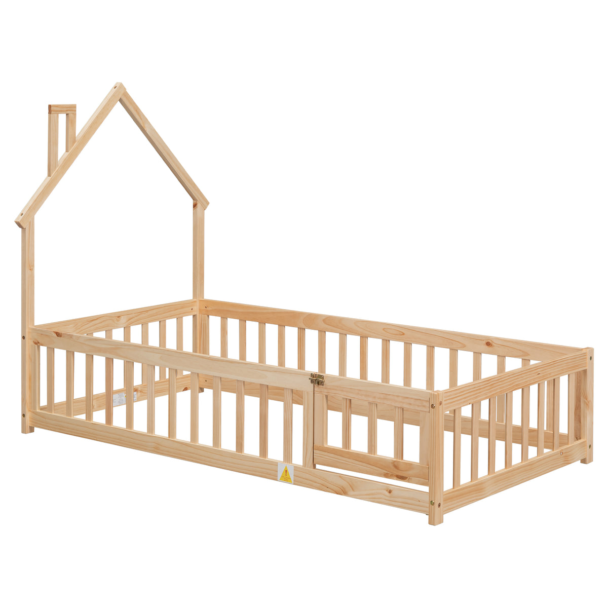 Metal House Floor Bed with Fence – Natural
