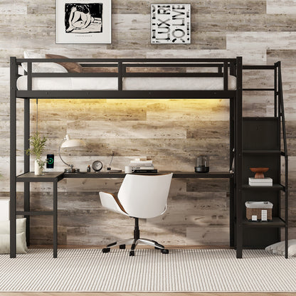Loft Bed with USB and Adjustable Shelf Black