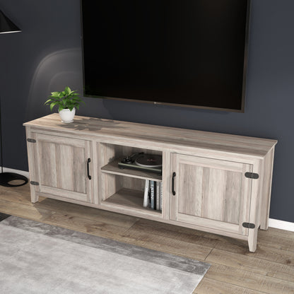 Grey Walnut TV Stand with Storage Cabinets and Media Shelf