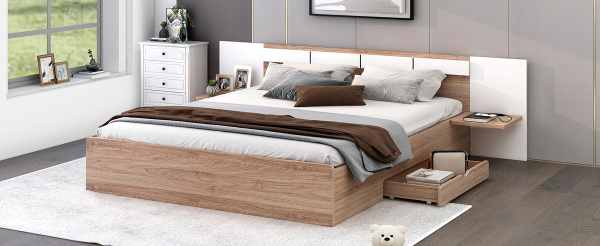 Queen Platform Bed with USB Ports Natural