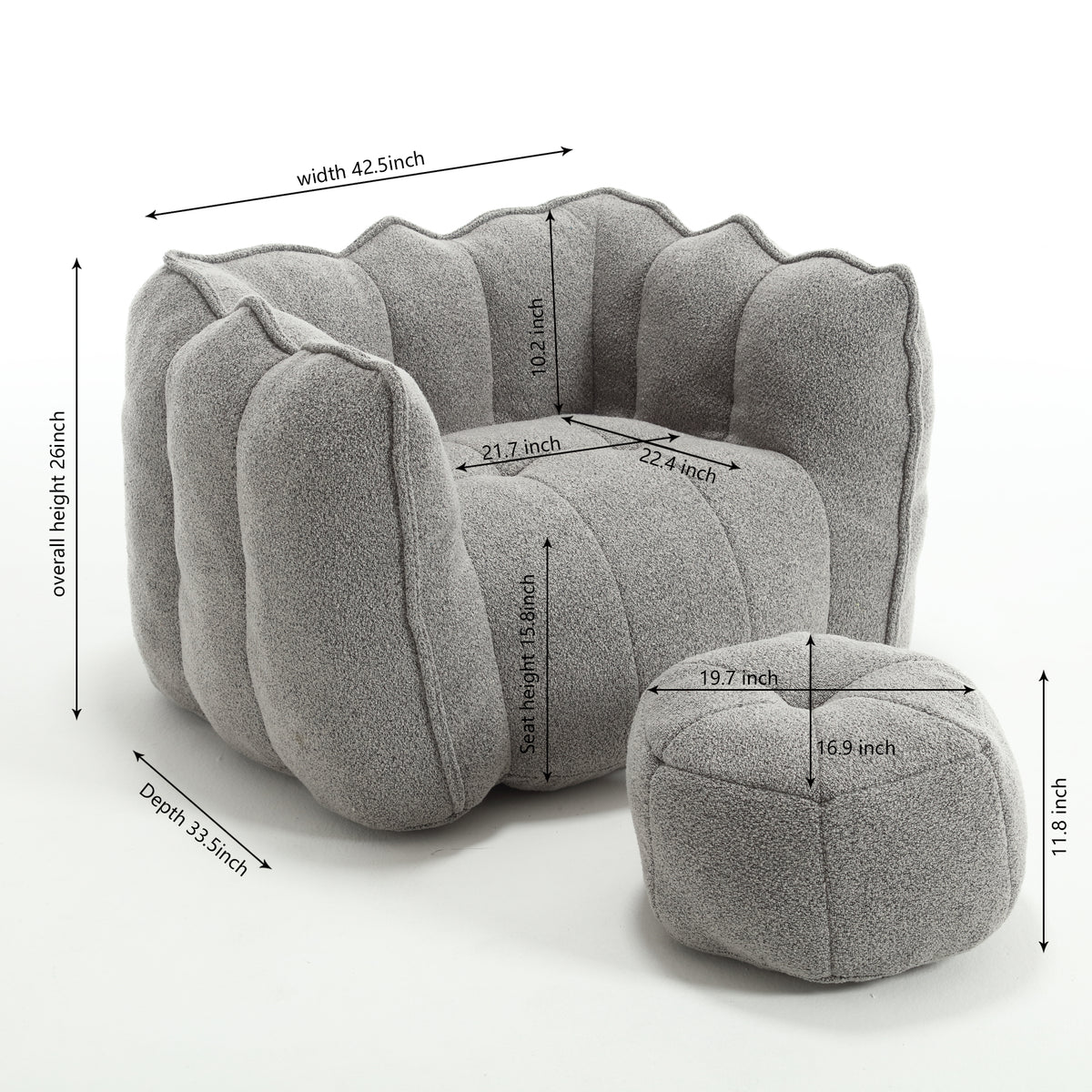 Soft Bean Bag Chair – Beige High-Resilience Foam