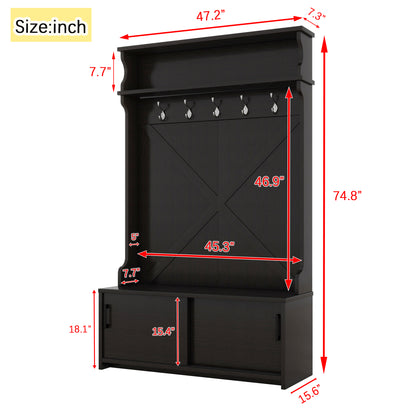Hall Tree with Sliding Door and Hooks Black