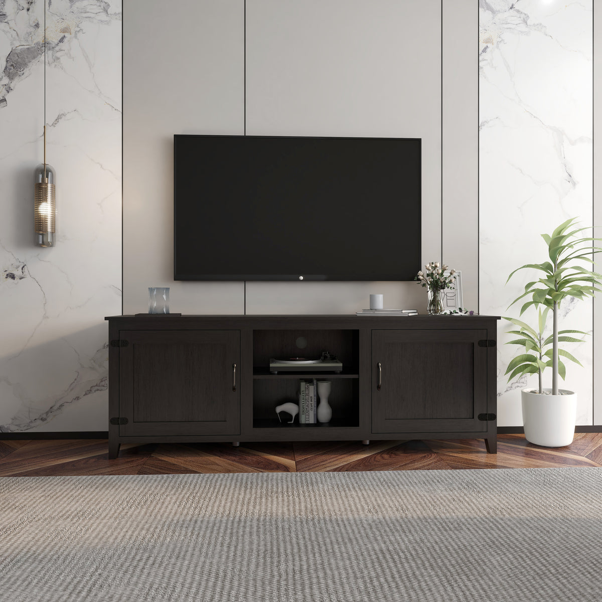 Black Media Console Cabinet