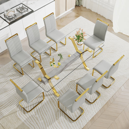 Glass Dining Table with Gold Metal Legs