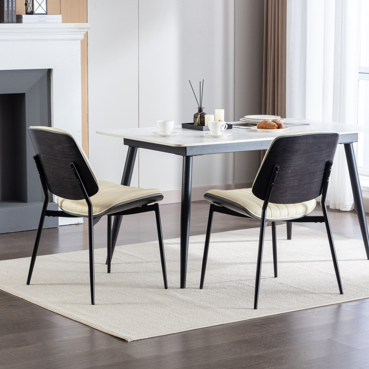 Retro Linen Dining Chairs Set of 2 Beige