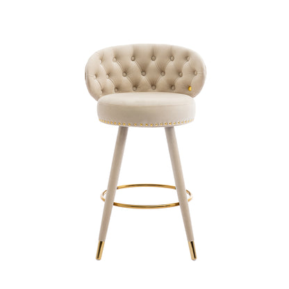 Coolmore Velvet Bar Stools (2 pcs) – Beige