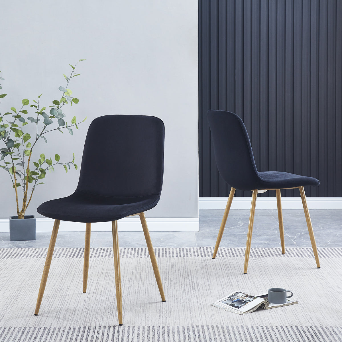 Set of 4 Black Dining Chairs Modern Design